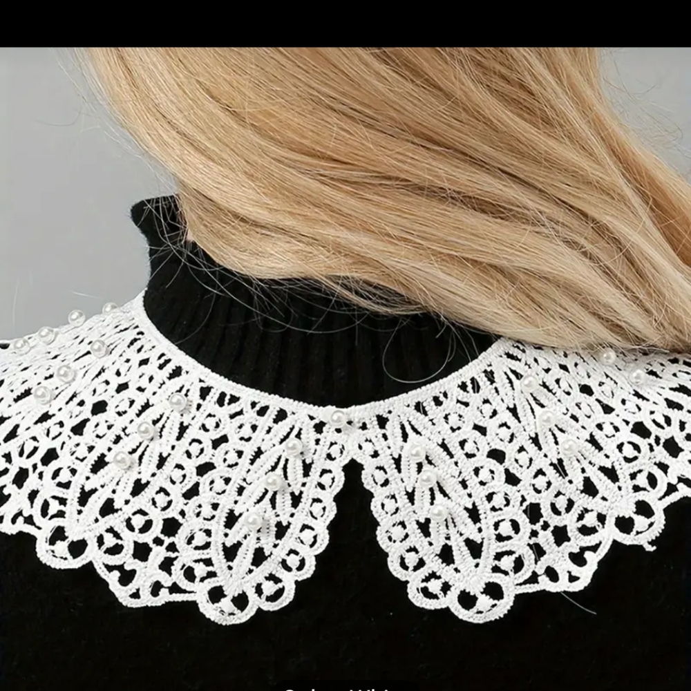 NWT Boho Elegant Lace Collar Pearl Details in White Dainty Retro - Picture 7 of 16
